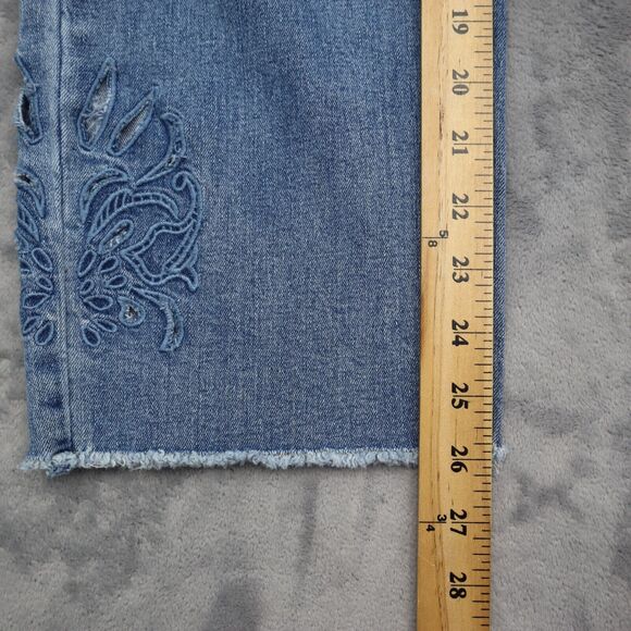 Seven 7 Premium Pants Womens 8 Blue Embroidered Mid Rise Ankle Straight Jeans - Picture 5 of 16